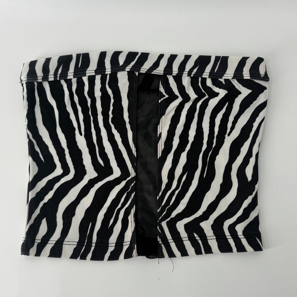 Zebra Print Tube Top XL Black White Mesh Panel Strapless Crop Top Made in USA